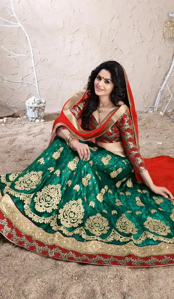 Bottle Green Color Net Circular Lehenga Choli with Dupatta | FH424967864