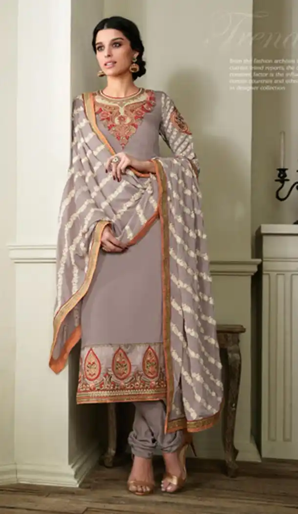 Womens Gray Color Georgette Casual Churidar Kameez Collections | FH425367777