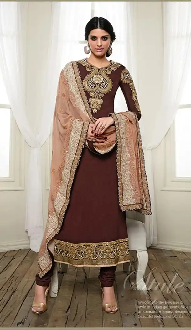 Womens Chocolate Color Georgette Casual Churidar Kameez Collections | FH425367782