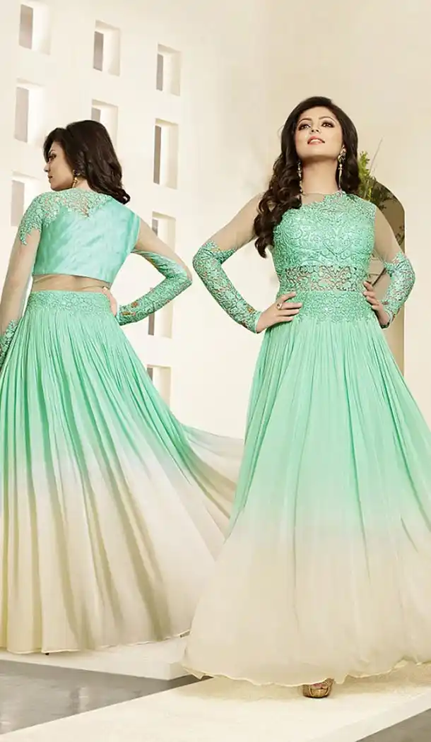 Aloe Vera Green Color Georgette Party Wear Gowns Online Shopping | FH425567799