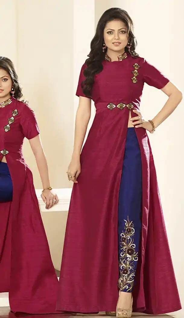 Womens Brick Red Color Silk Party Wear Kameez Collections | FH425567802