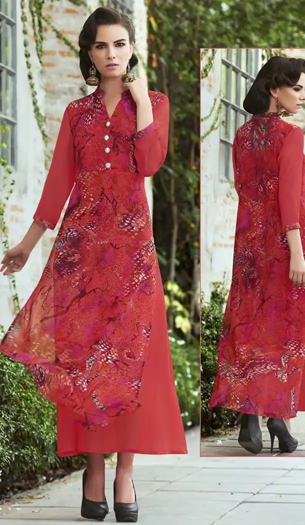 Incredible Straight Kurti in Georgette & Red | FH425767825