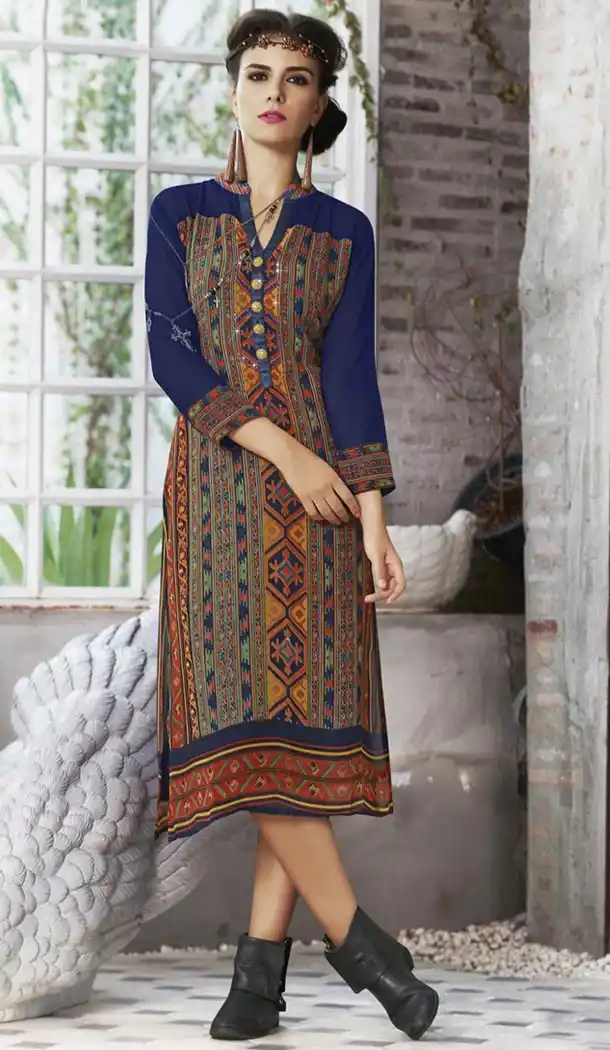 Blue Georgette in Incredible Straight Kurti Style | FH425767827