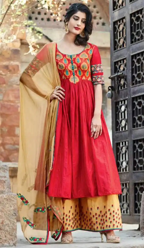 Deep Scarlet Color Cotton Ladies Casual Wear Suits | FH425867841