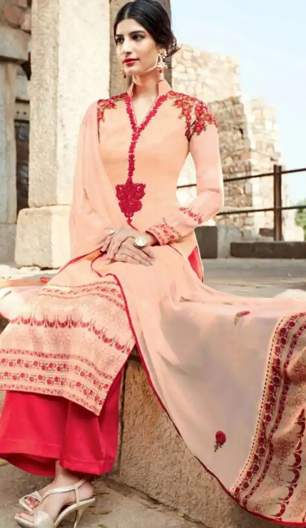 Peach Puff Color Cotton Ladies Casual Wear Suits | FH425867843