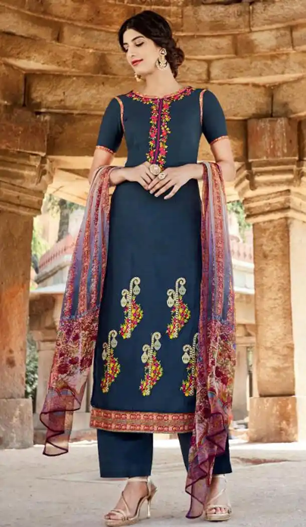 Navy Blue Color Cotton Ladies Casual Wear Suits | FH425867848