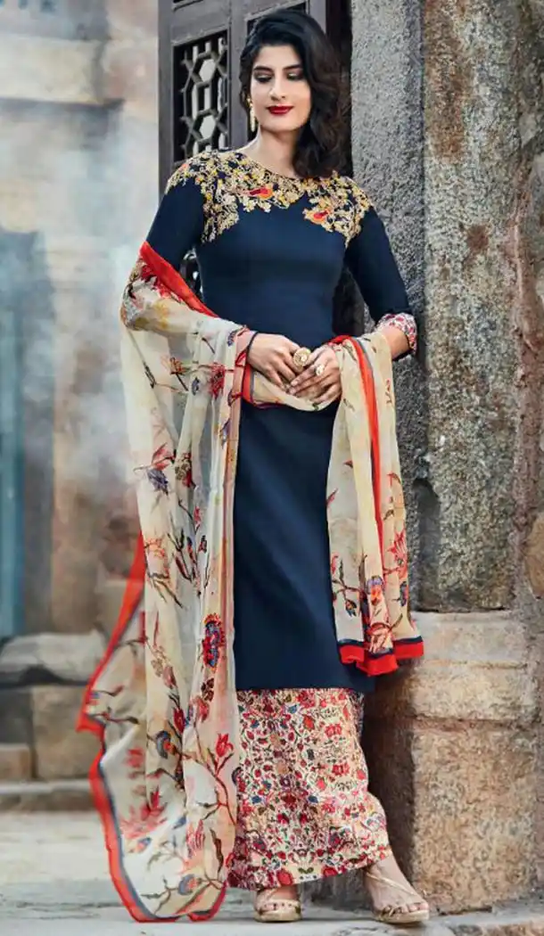 Navy Blue Color Cotton Ladies Casual Wear Suits | FH425867853