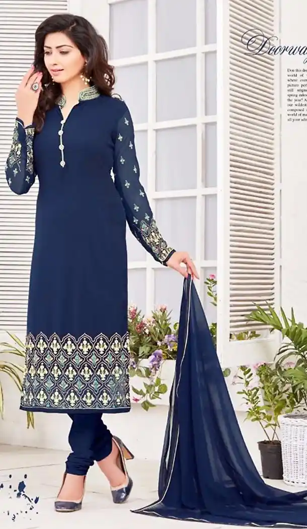 Navy Blue Color Georgette Ladies Casual Wear Suits | FH426167978
