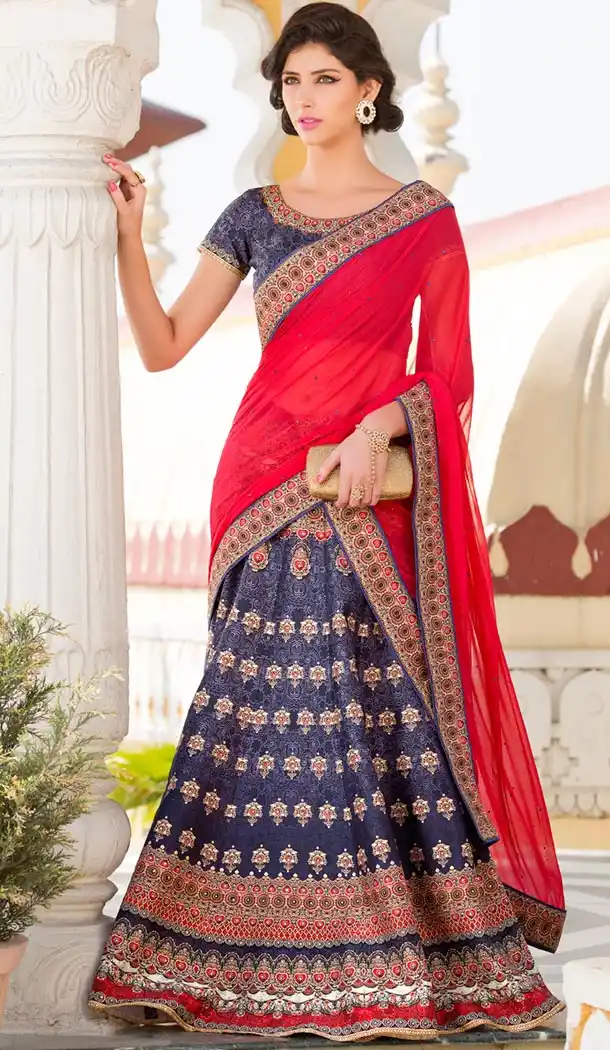Navy Blue Color Silk Designer Lehenga Choli Online Shopping | FH426268017