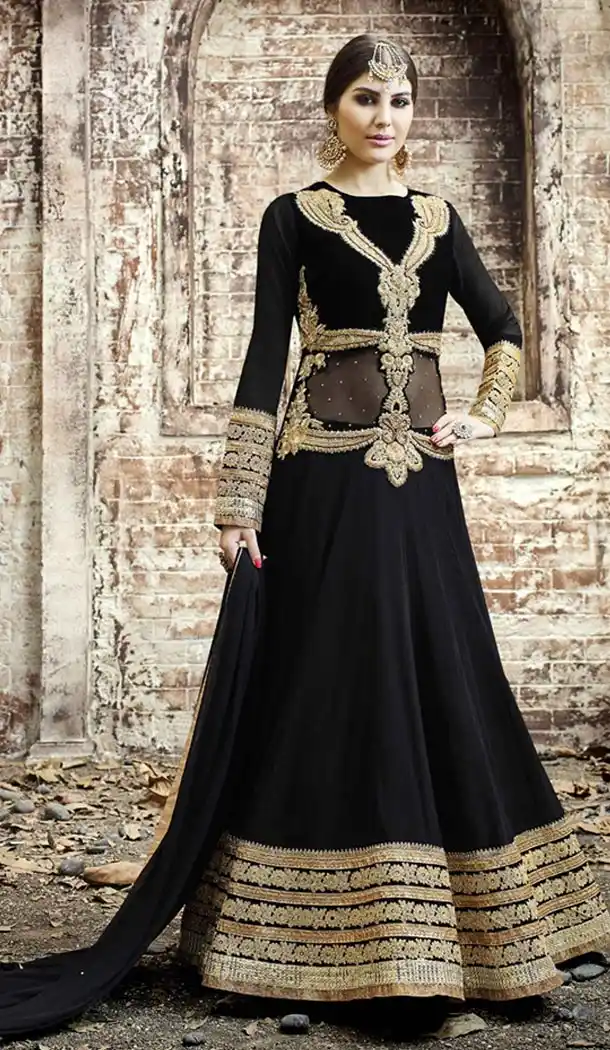 Black Fabric Georgette Pakistani Designer Long Salwar Kameez | FH426367993