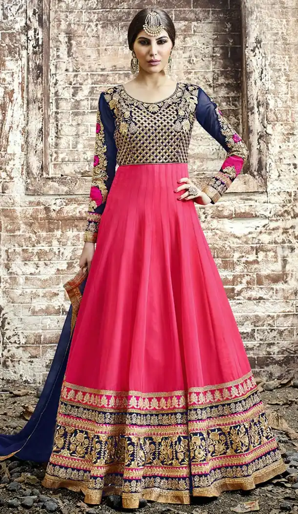Deep Pink Fabric Georgette Pakistani Designer Long Salwar Kameez | FH426367994