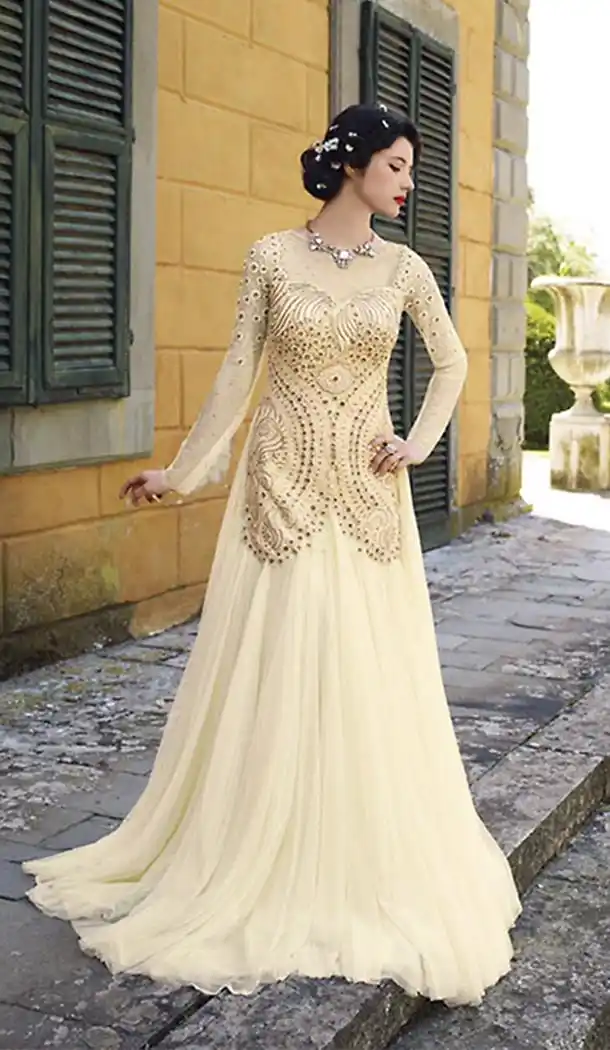 Cream Color Net Party Wear Gowns Online Shopping | FH426567867