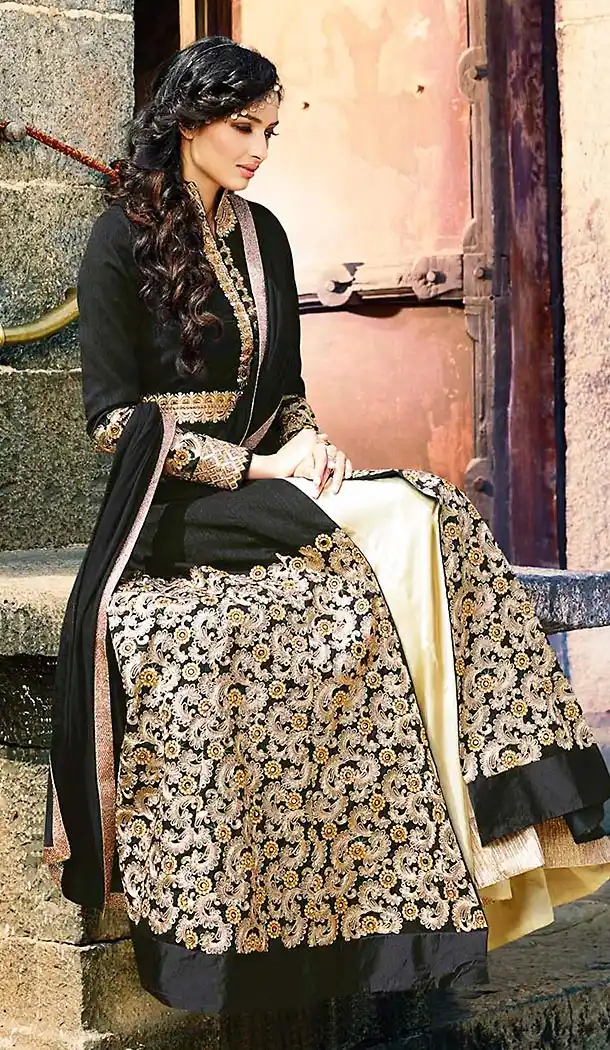 Black Color Silk Pakistani Style Long Anarkali Salwar kameez | FH426567874