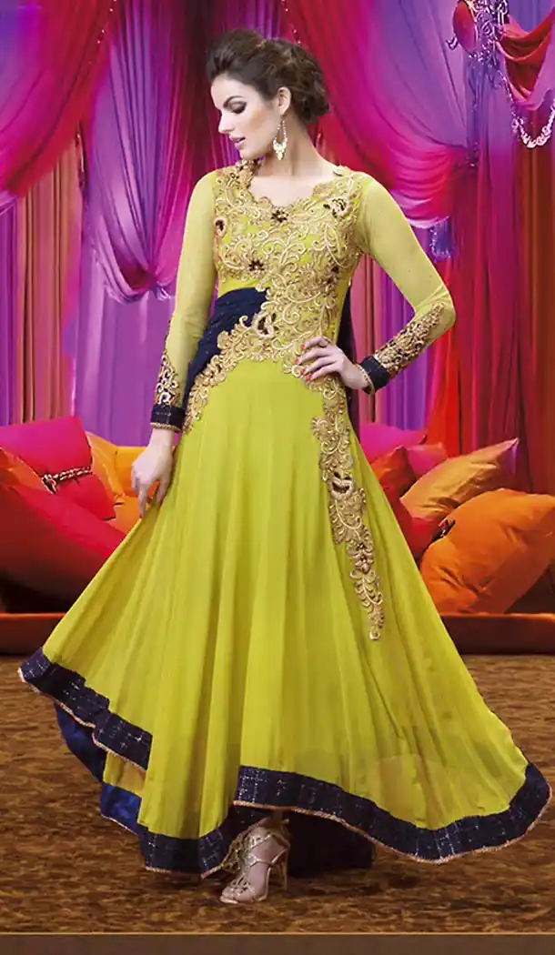 Parrot Green Color Georgette Pakistani Style Long Anarkali Salwar kameez | FH426567879