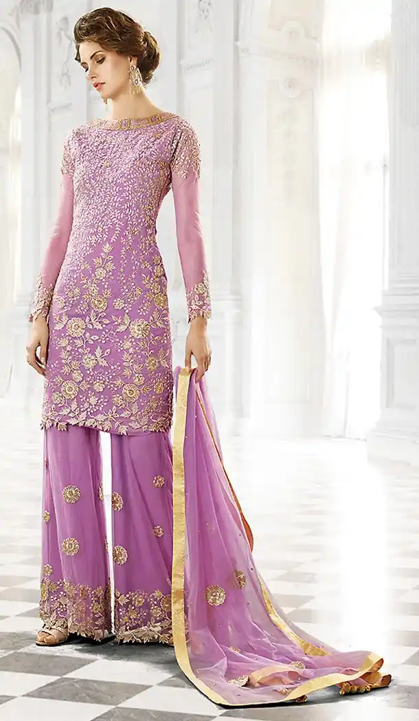 Fuchsia Color Georgette Designer Plazzo Pant and Kameez Online | FH426767897