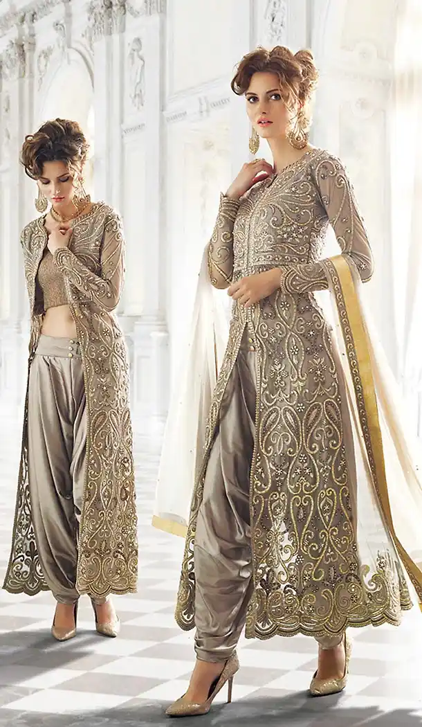 Dove Color Net Designer Dhoti Pant and Kameez Online | FH426767900