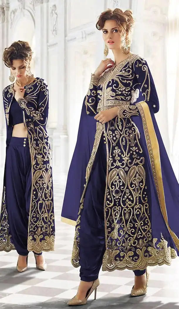 Navy Blue Color Net Designer Dhoti Pant and Kameez Online | FH426767904
