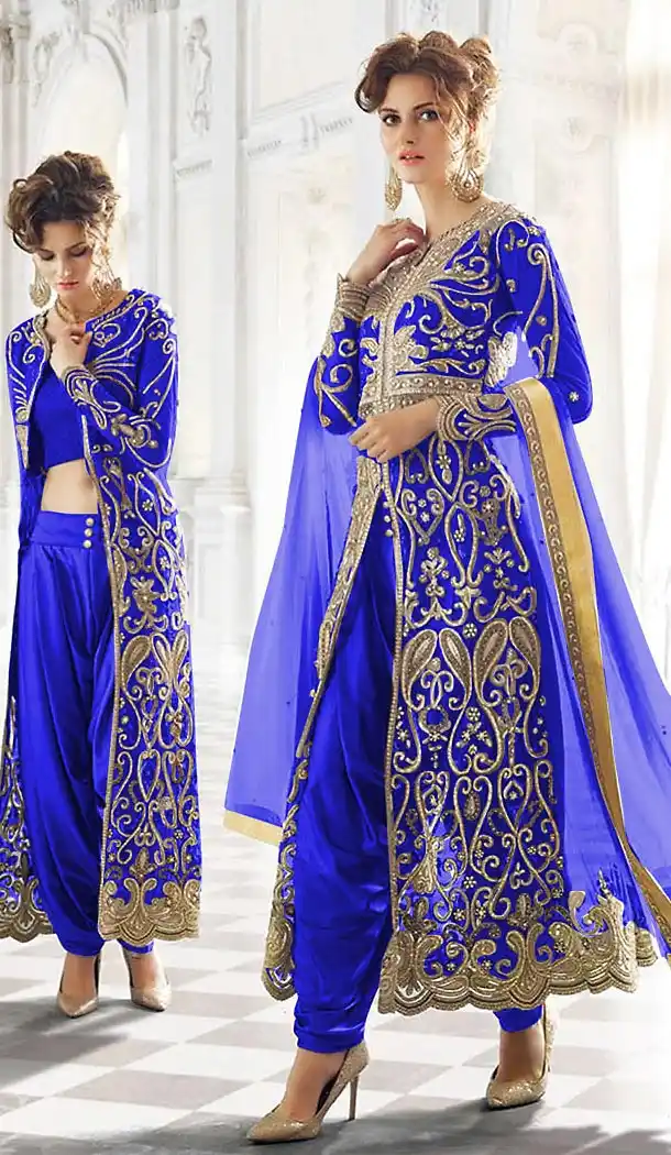Royal Blue Color Net Designer Dhoti Pant and Kameez Online | FH426767906