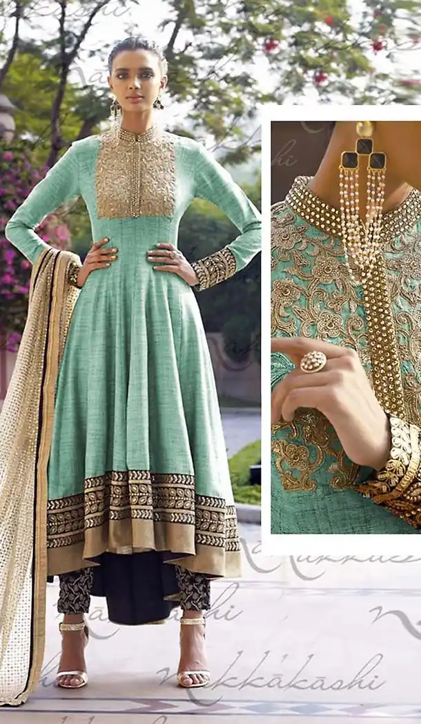 Turquoise Color Jute Anarkali Suits & Dresses | FH426867909