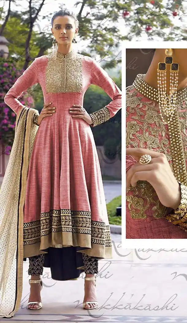 Salmon Color Jute Anarkali Suits & Dresses | FH426867912