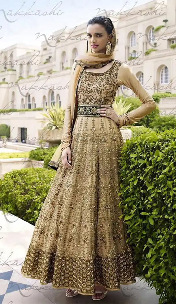 Tan Brown Color Net Anarkali Suits & Dresses | FH426867913
