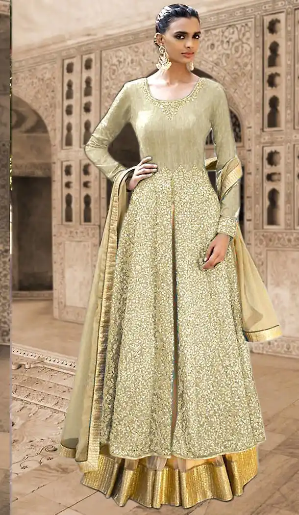 Tan Brown Color Bhagalpuri Silk Anarkali Suits & Dresses | FH426867916