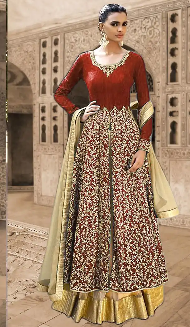 Brick Red Color Bhagalpuri Silk Anarkali Suits & Dresses | FH426867917