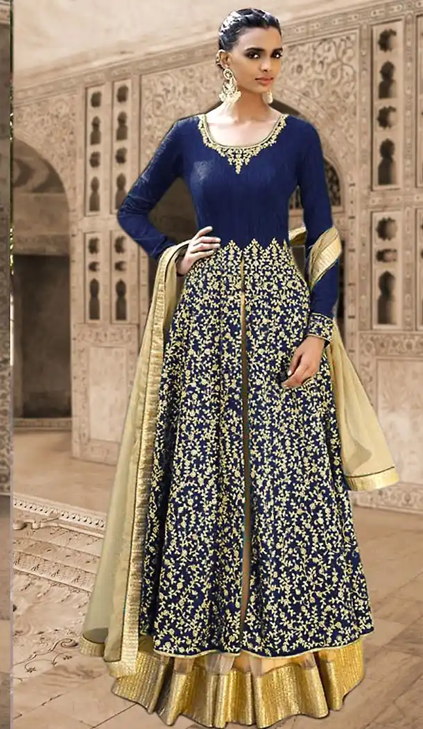 Royal Blue Color Bhagalpuri Silk Anarkali Suits & Dresses | FH426867918