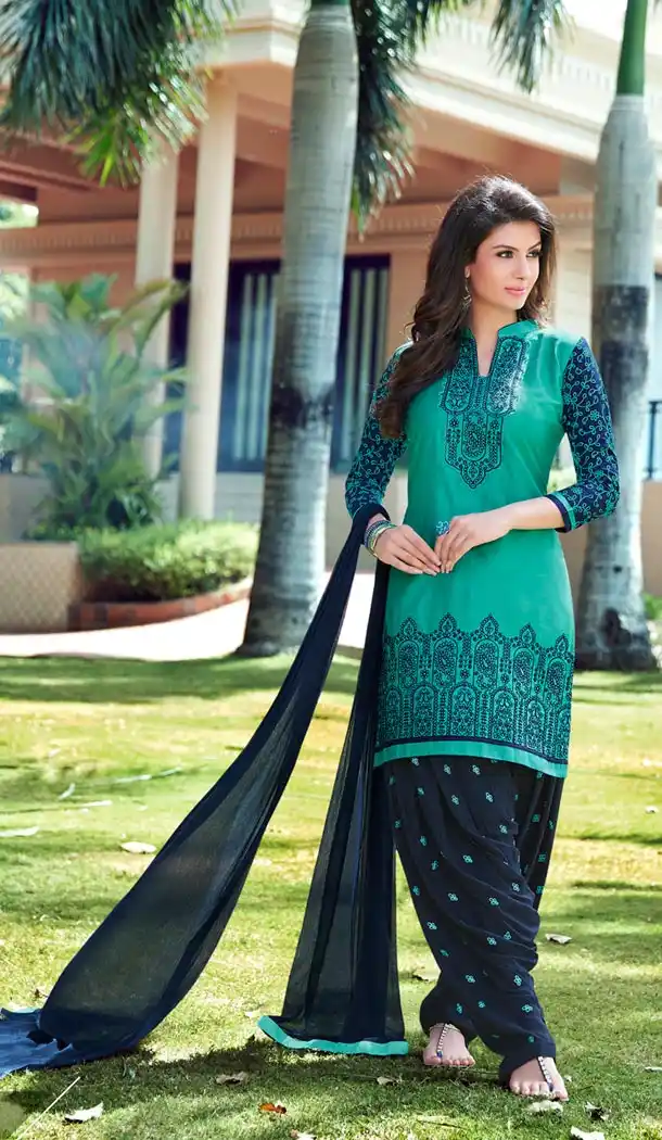 Emerald Color Cotton Collection of Punjabi Suits and Patiala Salwar Kameez | FH426968019