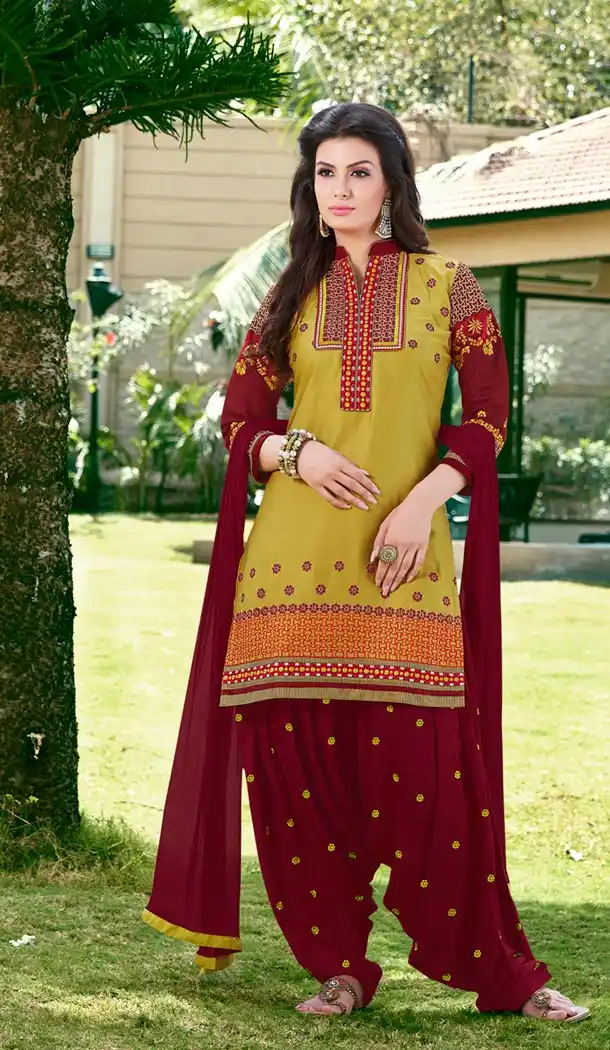 Mehendi Green Color Cotton Collection of Punjabi Suits and Readymade Patiala Salwar Kameez | FH426968021