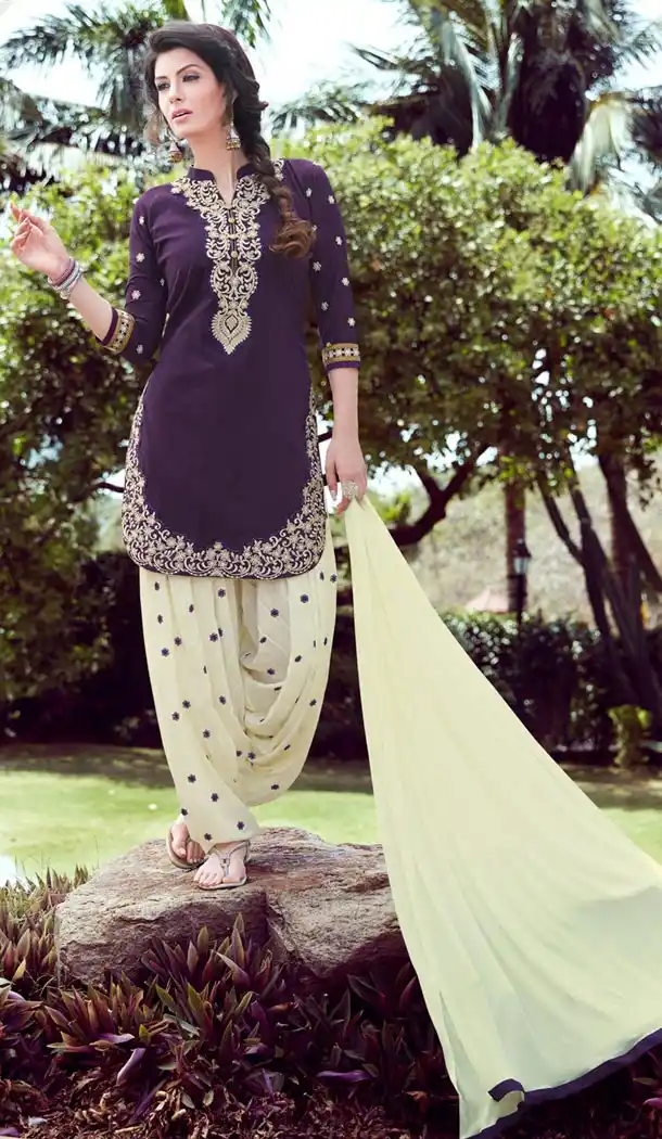 Plum Color Cotton Collection of Punjabi Suits and Readymade Patiala Salwar Kameez | FH426968026