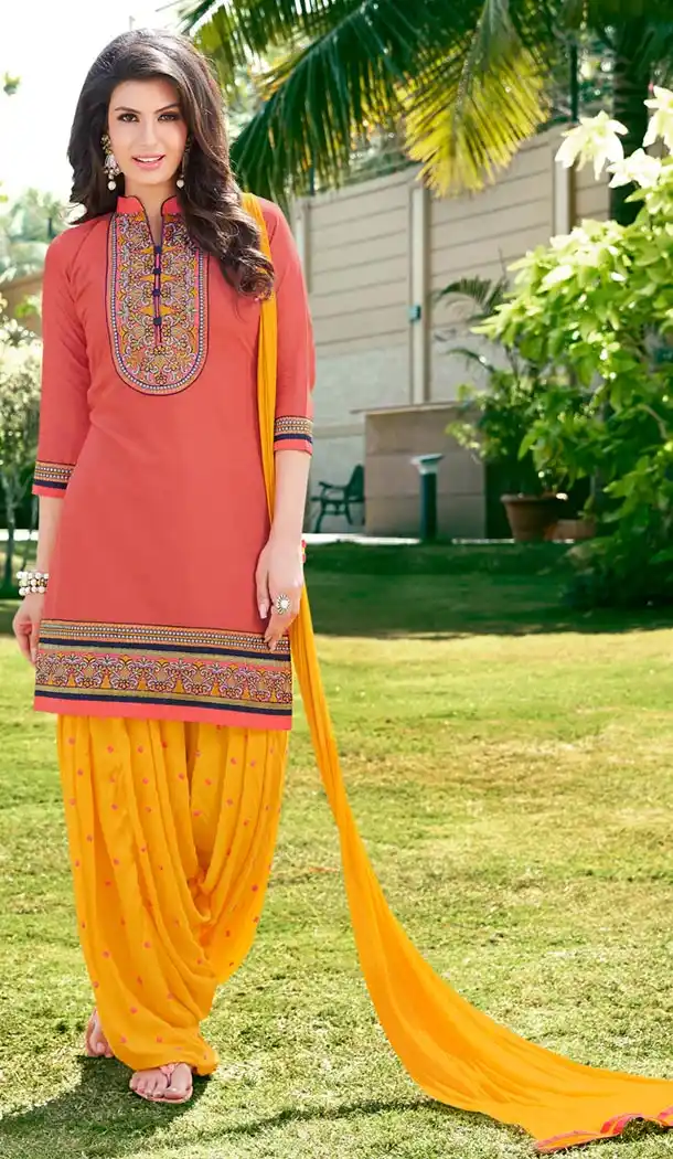 Salmon Color Cotton Collection of Punjabi Suits and Readymade Patiala Salwar Kameez | FH426968027