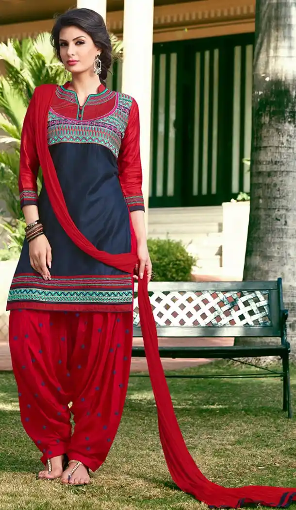 Navy Blue Color Cotton Collection of Punjabi Suits and Readymade Patiala Salwar Kameez | FH426968029