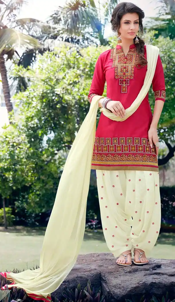 Deep Pink Color Cotton Collection of Punjabi Suits and Readymade Patiala Salwar Kameez | FH426968030