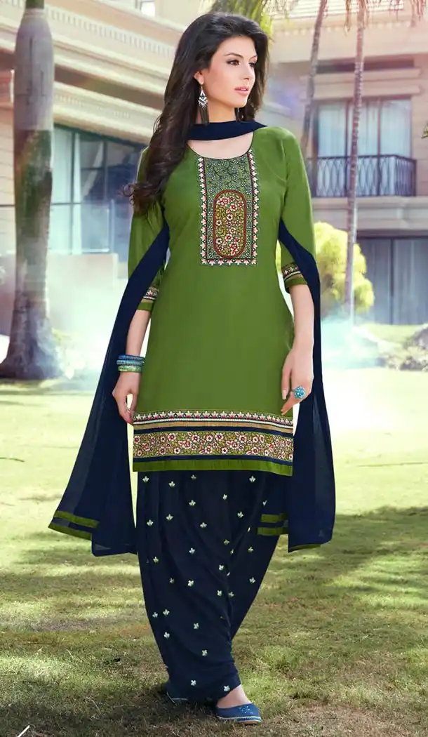 Chrome Green Color Cotton Collection of Punjabi Suits and Readymade Patiala Salwar Kameez | FH426968032