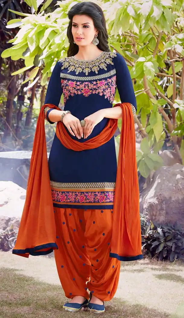 Navy Blue Color Cotton Collection of Punjabi Suits and Readymade Patiala Salwar Kameez | FH426968033