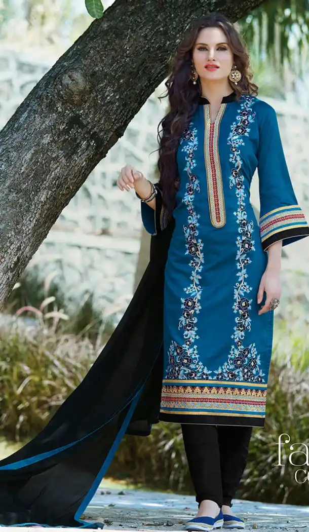 Cyan Blue Color Cotton Online Pakistani Casual Dresses for Women | FH427068036