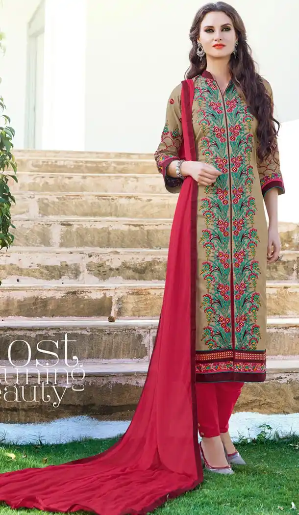 Tan Brown Color Cotton Online Pakistani Casual Dresses for Women | FH427068038