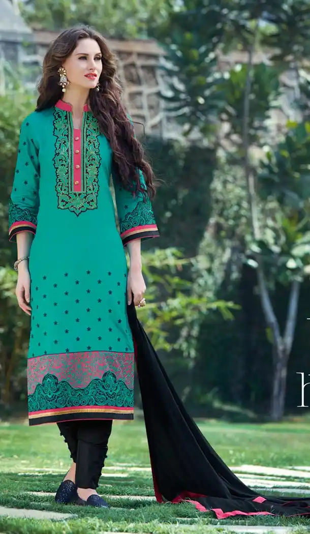 Emerald Color Cotton Online Pakistani Casual Dresses for Women | FH427068041