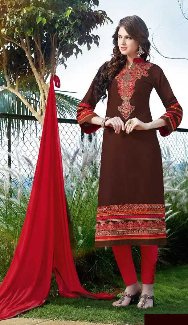 Chocolate Color Cotton Online Pakistani Casual Dresses for Women | FH427068043