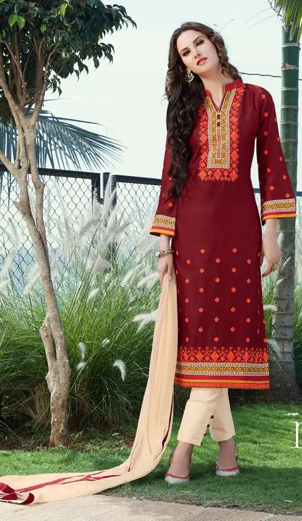Maroon Color Cotton Online Pakistani Casual Dresses for Women | FH427068046