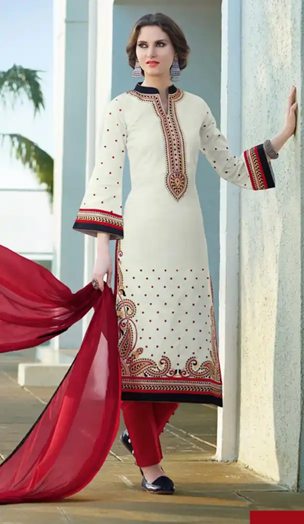 Off White Color Cotton Online Pakistani Casual Dresses for Women | FH427068047