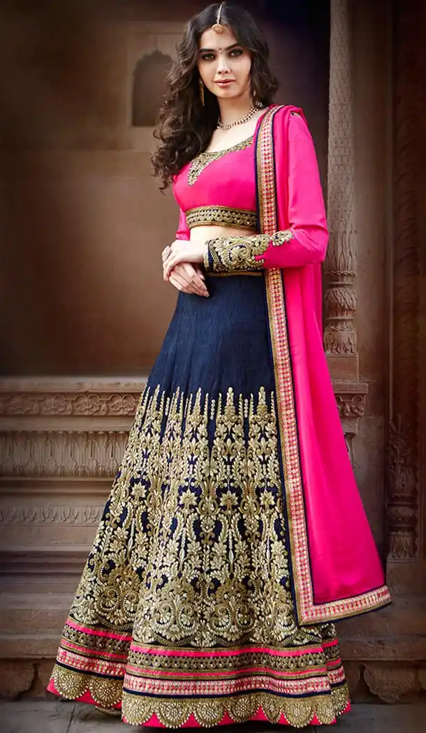 Navy Blue Fabric Silk Mehendi & Sangeet Lehenga Choli Online | FH427168051