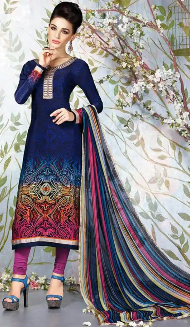 Blue Color Crepe Silk Digital Print Churidar Suits and Churidar Kameez | FH427268068