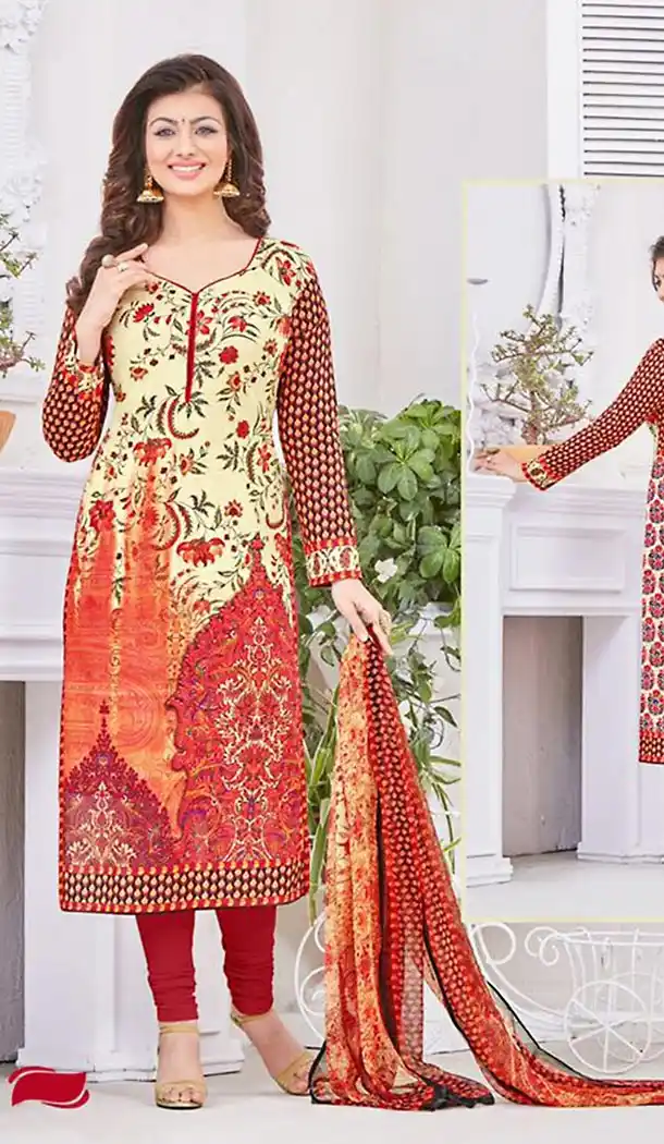 Cream Color Cotton Ayesha Takia is an Indian Actress Churidar Suits | FH427468080