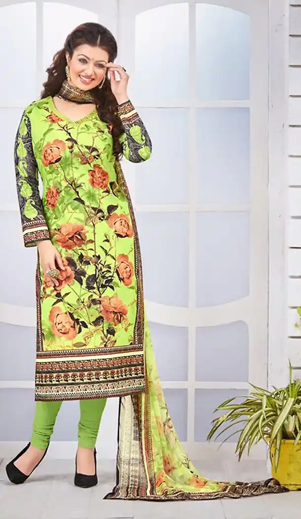 Lime Green Color Cotton Ayesha Takia is an Indian Actress Churidar Suits | FH427468082