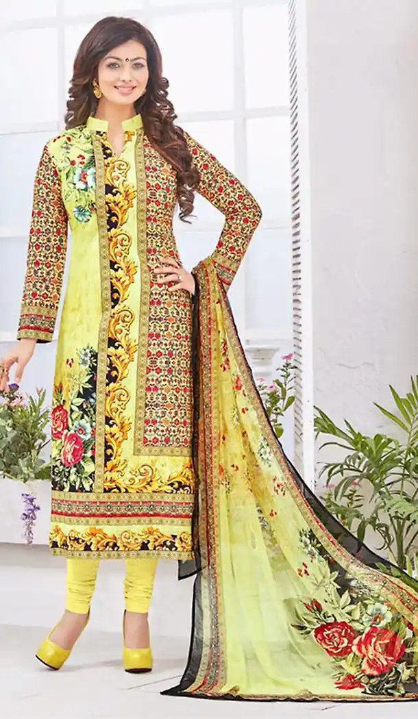 Yellow Color Cotton Ayesha Takia is an Indian Actress Churidar Suits | FH427468085