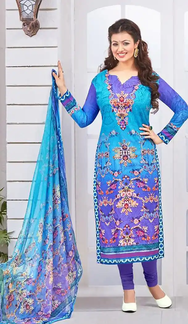 Sky Blue Color Cotton Ayesha Takia is an Indian Actress Churidar Suits | FH427468086