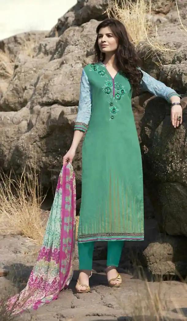 Emerald Cotton Straight Cut New Ethnic Narrow Pants and Kameez | FH427668098
