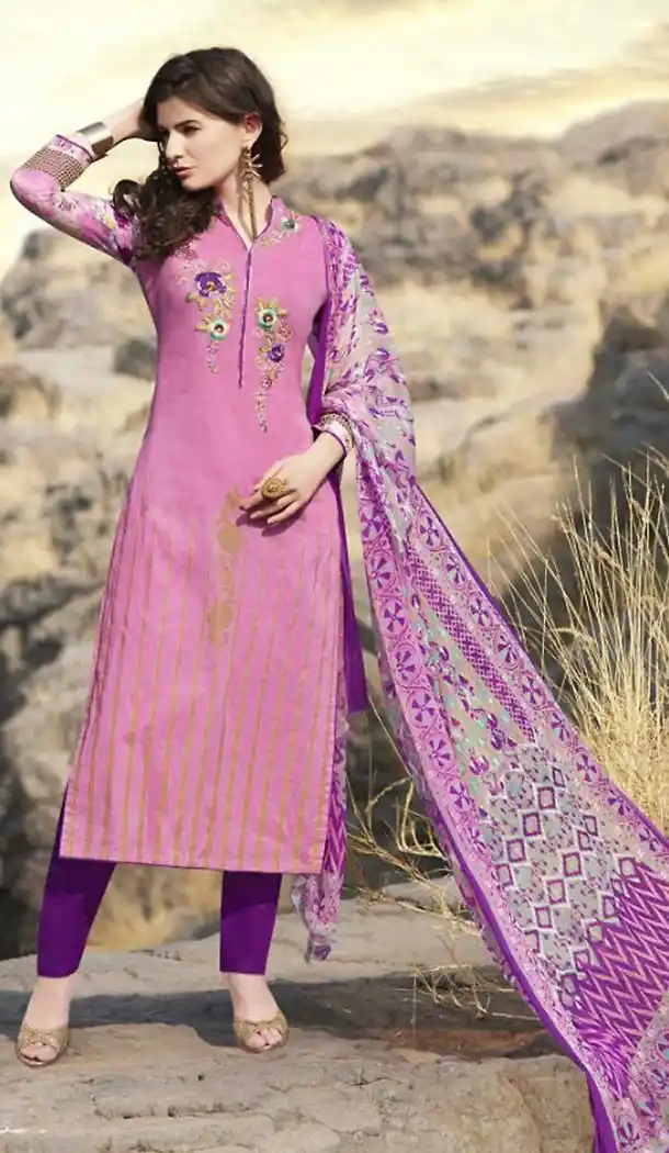 Rose Pink Cotton Straight Cut New Ethnic Narrow Pants and Kameez | FH427668101